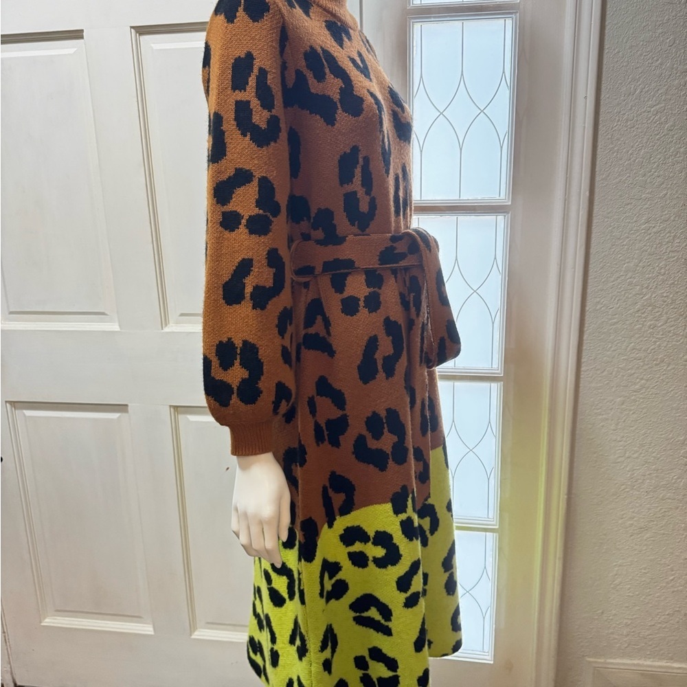 FARM RIO X ANTHROPOLOGIE Leopard Colorblock SWEATER DRESS- SIZE SMALL - Picture 5 of 14